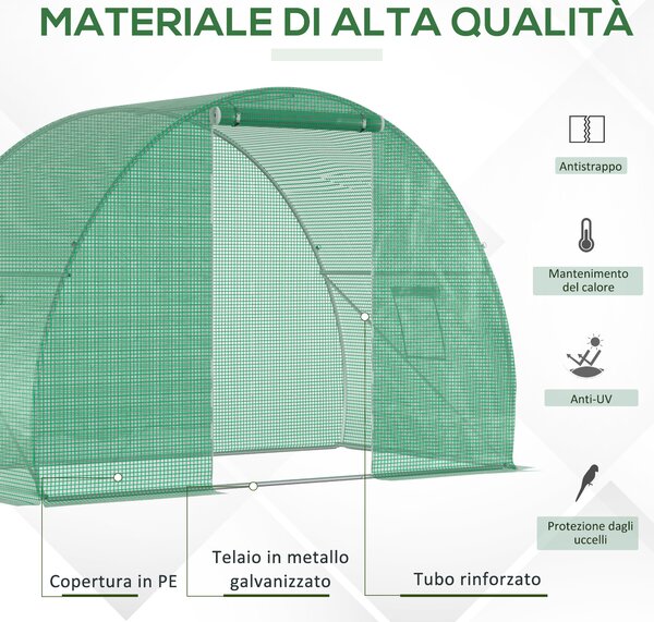 Outsunny Serra da Giardino con Porta Avvolgibile e Finestre, Copertura PE e Struttura in Acciaio, 150x300x200cm, Verde|Aosom