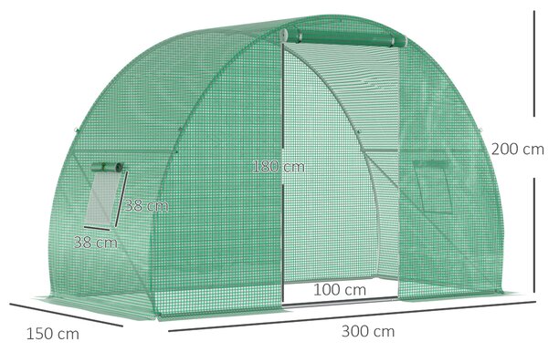 Outsunny Serra da Giardino con Porta Avvolgibile e Finestre, Copertura PE e Struttura in Acciaio, 150x300x200cm, Verde|Aosom