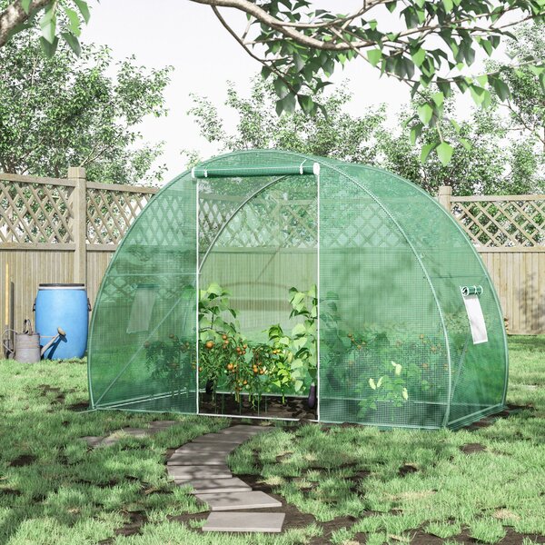 Outsunny Serra da Giardino con Porta Avvolgibile e Finestre, Copertura PE e Struttura in Acciaio, 150x300x200cm, Verde|Aosom