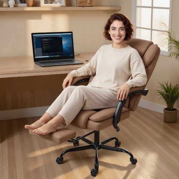 Icon Space Sedia Ergonomica con Ruote Braccioli e Poggiatesta in Ecopelle colore Marrone