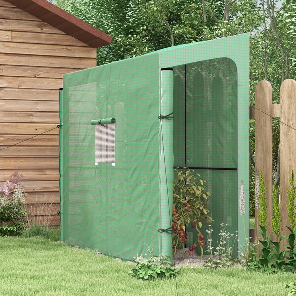 Outsunny Serra da Giardino a Muro con 2 Porte Avvolgibili e Copertura in PE Anti UV, 200x80x200cm, Verde|Aosom