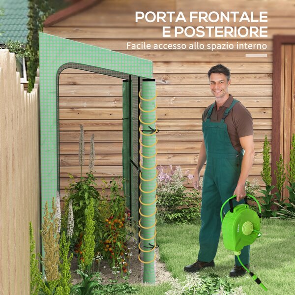 Outsunny Serra da Giardino a Muro con 2 Porte Avvolgibili e Copertura in PE Anti UV, 200x80x200cm, Verde|Aosom