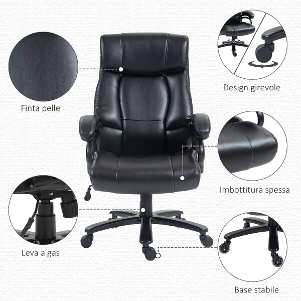 Icon Space Sedia Ergonomica con Ruote Braccioli e Poggiatesta in Ecopelle colore Nero