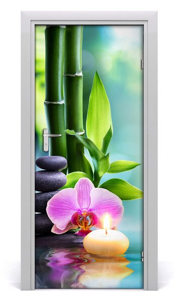 Poster adesivo per porta Orchidea e bamb? 75x205 cm