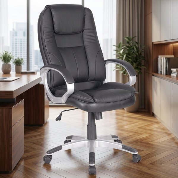 Icon Space Sedia Ergonomica con Ruote Braccioli e Poggiatesta in Ecopelle colore Nero - Zaira