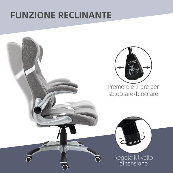 DecHome Sedia Ergonomica con Ruote Braccioli e Poggiatesta in Tessuto colore Grigio