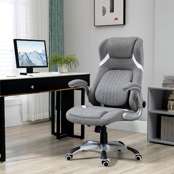 DecHome Sedia Ergonomica con Ruote Braccioli e Poggiatesta in Tessuto colore Grigio