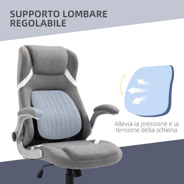 DecHome Sedia Ergonomica con Ruote Braccioli e Poggiatesta in Tessuto colore Grigio