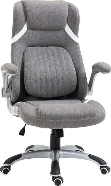 DecHome Sedia Ergonomica con Ruote Braccioli e Poggiatesta in Tessuto colore Grigio