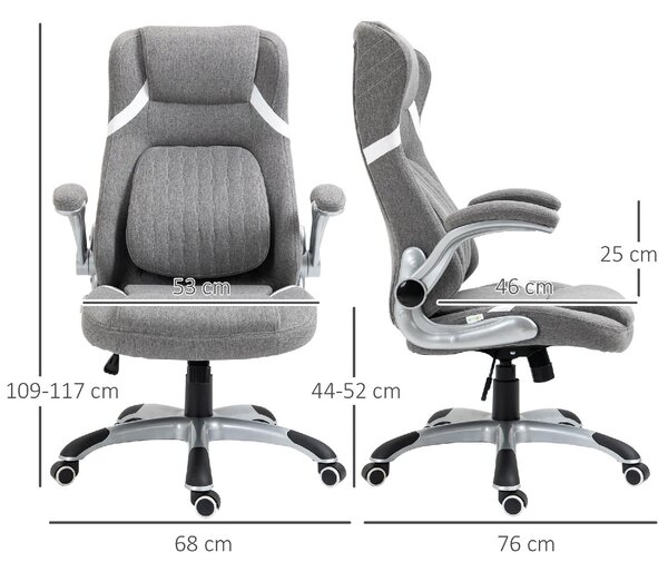 DecHome Sedia Ergonomica con Ruote Braccioli e Poggiatesta in Tessuto colore Grigio