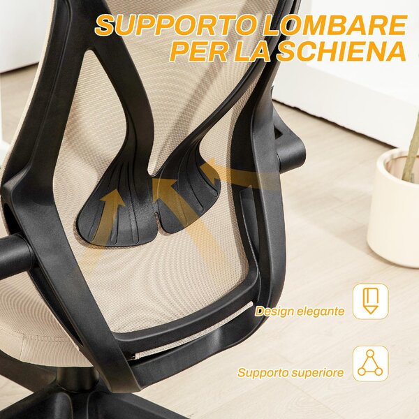 Icon Space Sedia Ergonomica con Ruote Braccioli e Poggiatesta in Tessuto Mesh colore Beige