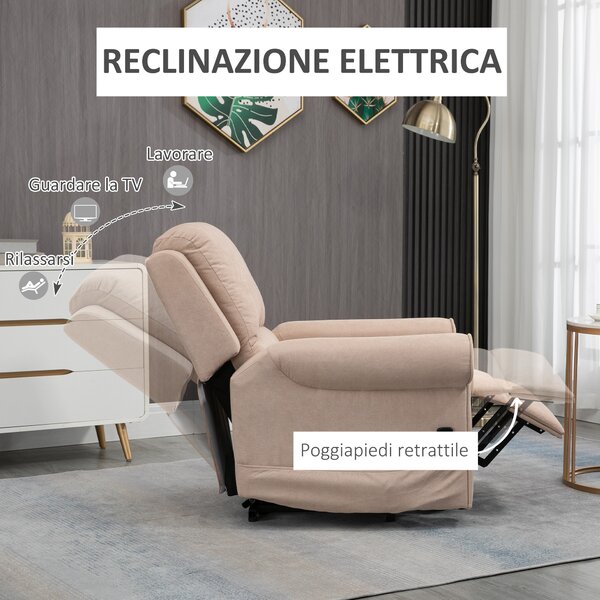 HOMCOM Poltrona Alzapersona Reclinabile fino a 135° con Telecomando, Poggiapiedi e Seduta Imbottita, 88x92x106 cm, Marrone|Aosom