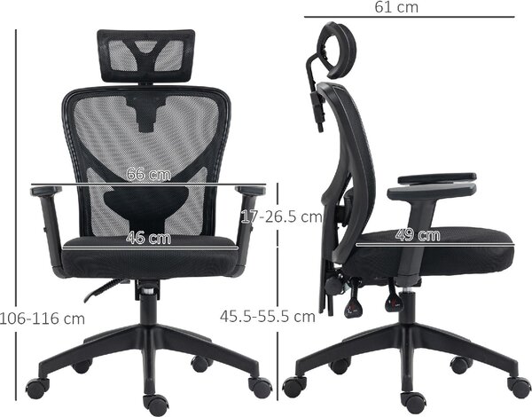 Icon Space Sedia Ergonomica con Ruote Braccioli e Poggiatesta in Tessuto colore Nero