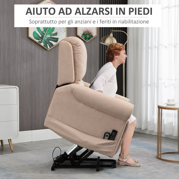 HOMCOM Poltrona Alzapersona Reclinabile fino a 135° con Telecomando, Poggiapiedi e Seduta Imbottita, 88x92x106 cm, Marrone|Aosom