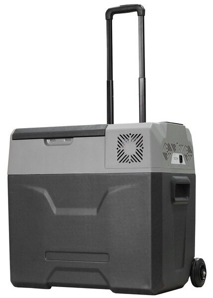 HOMCOM Frigo per Auto da 50L con Pannello Touch, Maniglia e 2 Ruote, in Alluminio e Plastica, 58.6x37.8x54.5 cm, Grigio