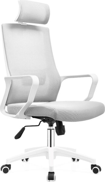 DecHome Sedia Ergonomica con Ruote Braccioli e Poggiatesta in Tessuto Mesh colore Bianco - Ica