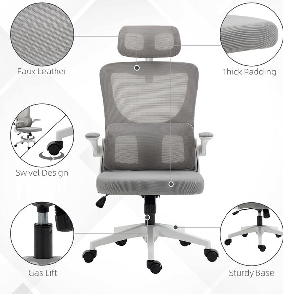 Icon Space Sedia Ergonomica con Ruote Braccioli e Poggiatesta in Tessuto Mesh colore Grigio