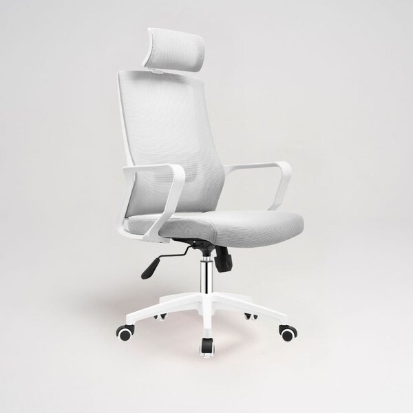 DecHome Sedia Ergonomica con Ruote Braccioli e Poggiatesta in Tessuto Mesh colore Bianco - Ica