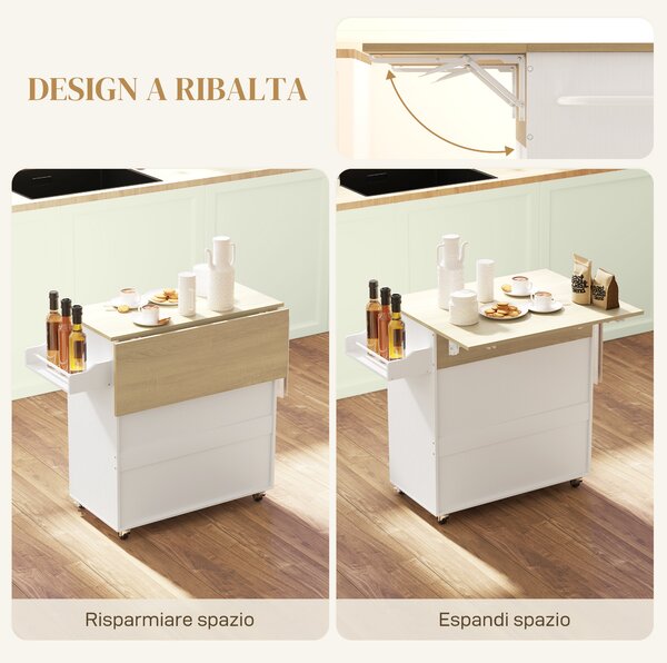 HOMCOM Isola per Cucina con Cassetto, Armadietto, Portaspezie e Portasciugamani, 106x42x87 cm, Bianco e Rovere | Aosom Italy