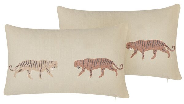Set di 2 cuscini decorativi beige con cerniera motivo tigrato 30 x 50 cm Beliani
