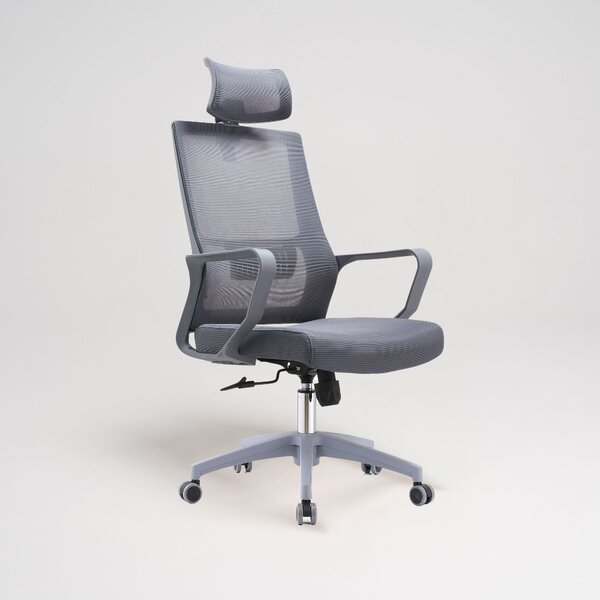 DecHome Sedia Ergonomica con Ruote Braccioli e Poggiatesta in Tessuto Mesh colore Grigio - Ica