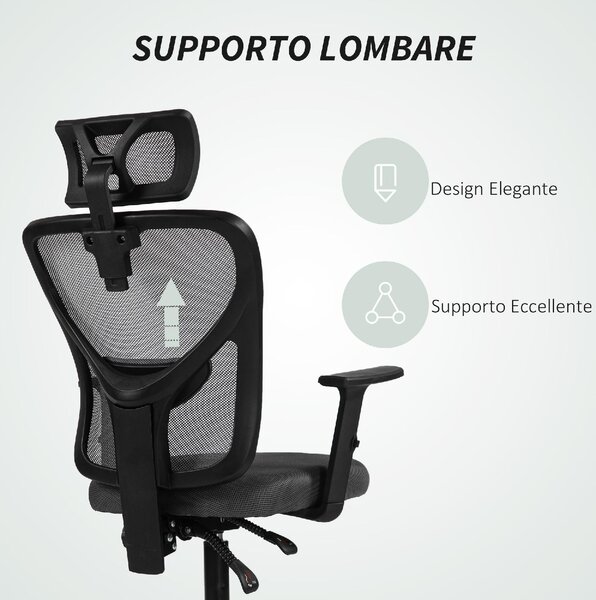 Icon Space Sedia Ergonomica con Ruote Braccioli e Poggiatesta in Tessuto Mesh colore Grigio Scuro