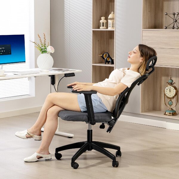 Icon Space Sedia Ergonomica con Ruote Braccioli e Poggiatesta in Tessuto Mesh colore Grigio Scuro