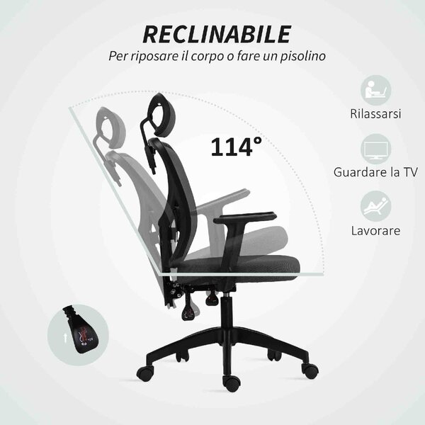 Icon Space Sedia Ergonomica con Ruote Braccioli e Poggiatesta in Tessuto Mesh colore Grigio Scuro