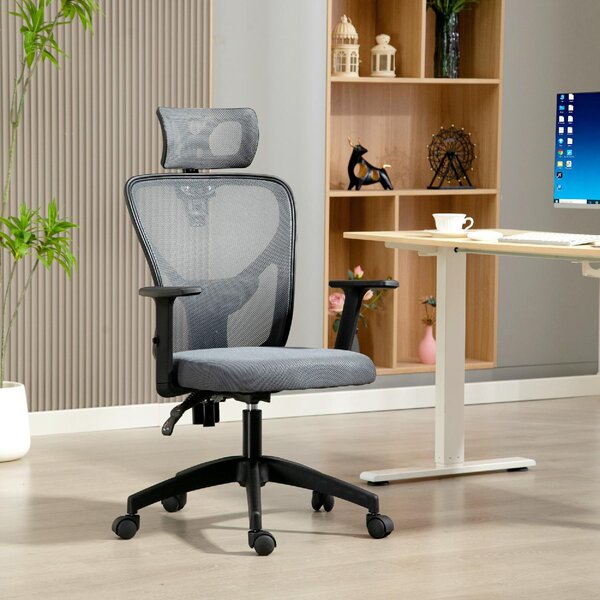 Icon Space Sedia Ergonomica con Ruote Braccioli e Poggiatesta in Tessuto Mesh colore Grigio Scuro