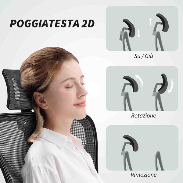 Icon Space Sedia Ergonomica con Ruote Braccioli e Poggiatesta in Tessuto Mesh colore Grigio Scuro