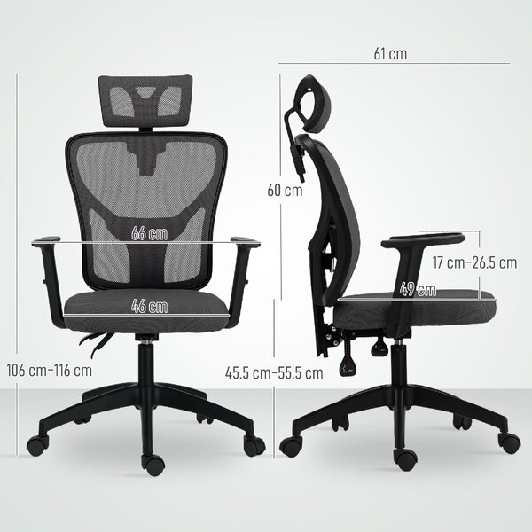 Icon Space Sedia Ergonomica con Ruote Braccioli e Poggiatesta in Tessuto Mesh colore Grigio Scuro