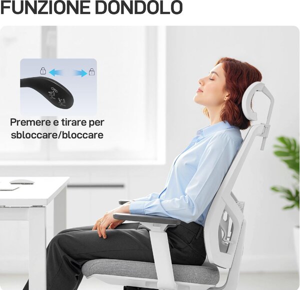 Icon Space Sedia Ergonomica con Ruote Braccioli e Poggiatesta in Tessuto Mesh colore Grigio/Bianco