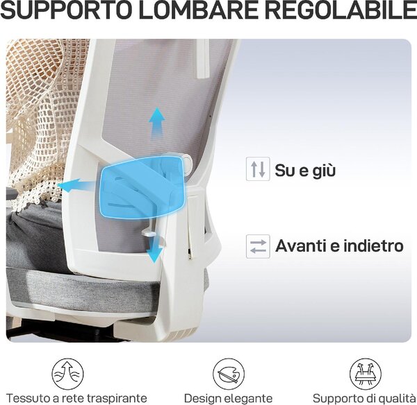 Icon Space Sedia Ergonomica con Ruote Braccioli e Poggiatesta in Tessuto Mesh colore Grigio/Bianco