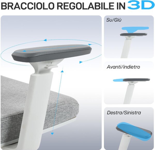 Icon Space Sedia Ergonomica con Ruote Braccioli e Poggiatesta in Tessuto Mesh colore Grigio/Bianco