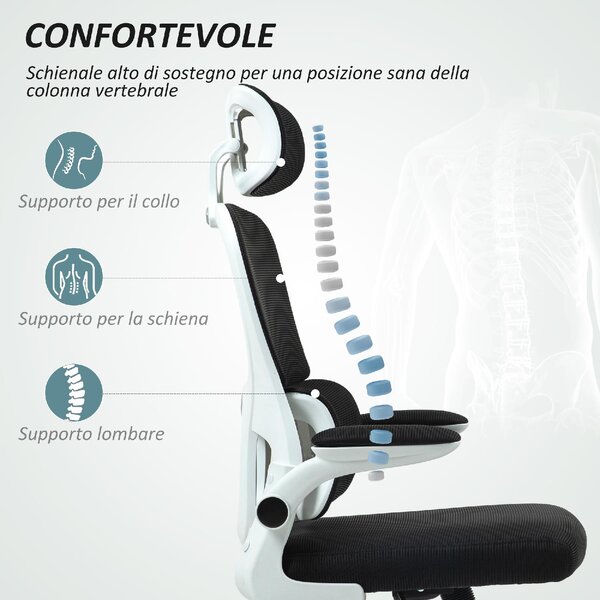 Icon Space Sedia Ergonomica con Ruote Braccioli e Poggiatesta in Tessuto Mesh colore Nero