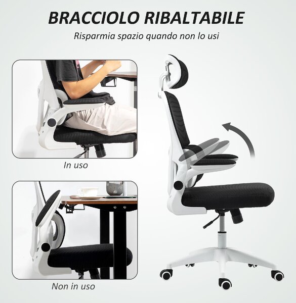 Icon Space Sedia Ergonomica con Ruote Braccioli e Poggiatesta in Tessuto Mesh colore Nero