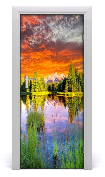 Adesivo per porta interna Lago nella foresta 75x205 cm