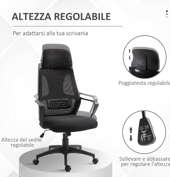 Icon Space Sedia Ergonomica con Ruote Braccioli e Poggiatesta in Tessuto Mesh colore Nero