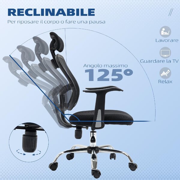 Icon Space Sedia Ergonomica con Ruote Braccioli e Poggiatesta in Tessuto Mesh colore Nero