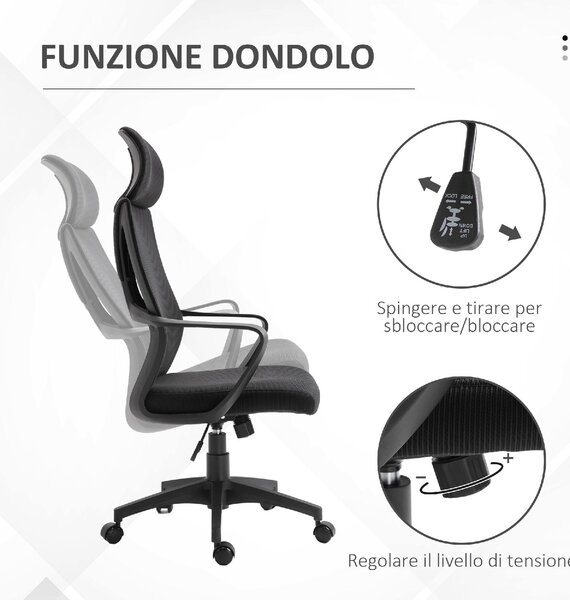Icon Space Sedia Ergonomica con Ruote Braccioli e Poggiatesta in Tessuto Mesh colore Nero