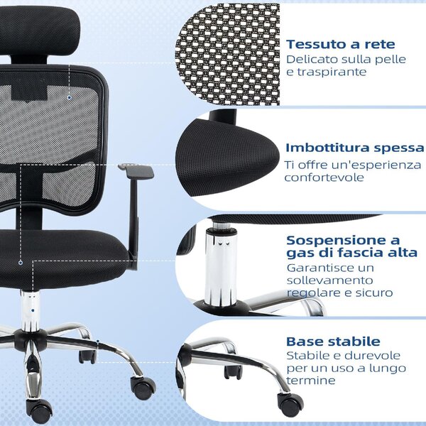Icon Space Sedia Ergonomica con Ruote Braccioli e Poggiatesta in Tessuto Mesh colore Nero