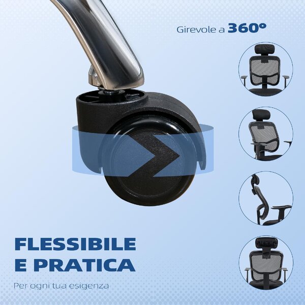 Icon Space Sedia Ergonomica con Ruote Braccioli e Poggiatesta in Tessuto Mesh colore Nero