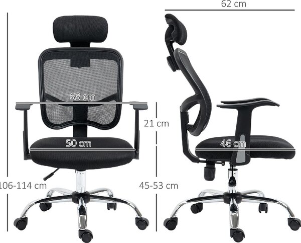 Icon Space Sedia Ergonomica con Ruote Braccioli e Poggiatesta in Tessuto Mesh colore Nero