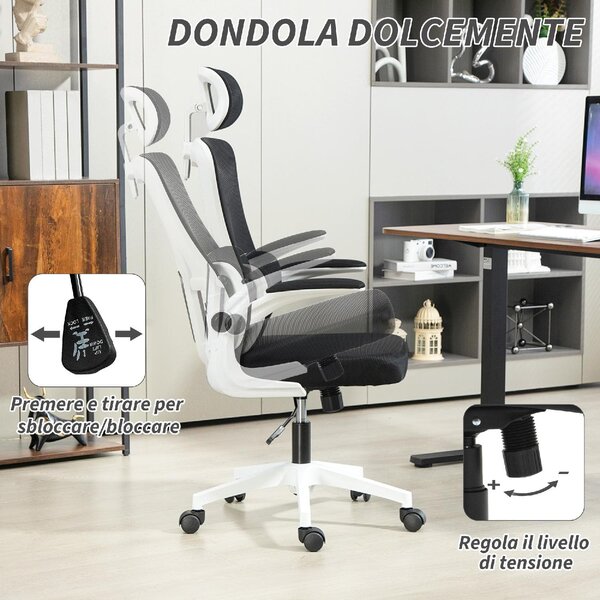 Icon Space Sedia Ergonomica con Ruote Braccioli e Poggiatesta in Tessuto Mesh colore Nero