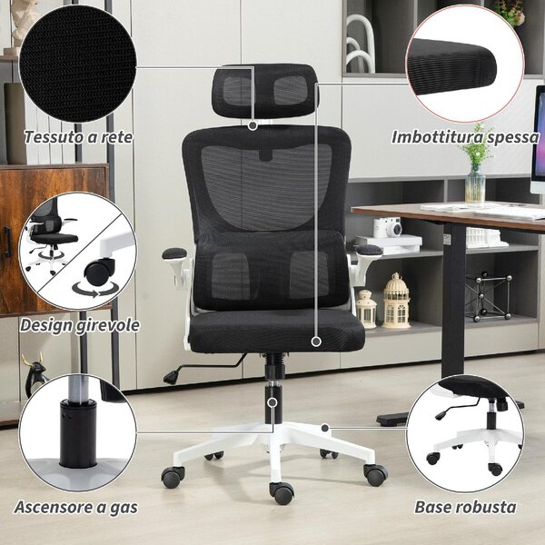 Icon Space Sedia Ergonomica con Ruote Braccioli e Poggiatesta in Tessuto Mesh colore Nero