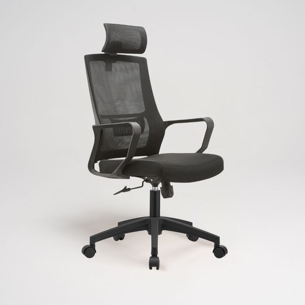 DecHome Sedia Ergonomica con Ruote Braccioli e Poggiatesta in Tessuto Mesh colore Nero - Ica