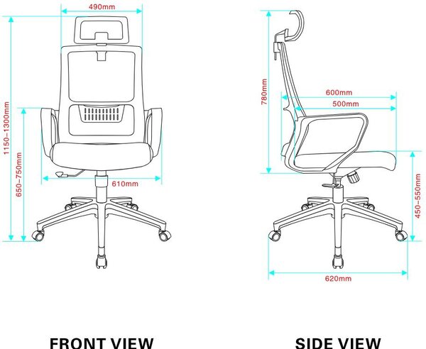 DecHome Sedia Ergonomica con Ruote Braccioli e Poggiatesta in Tessuto Mesh colore Nero - Ica