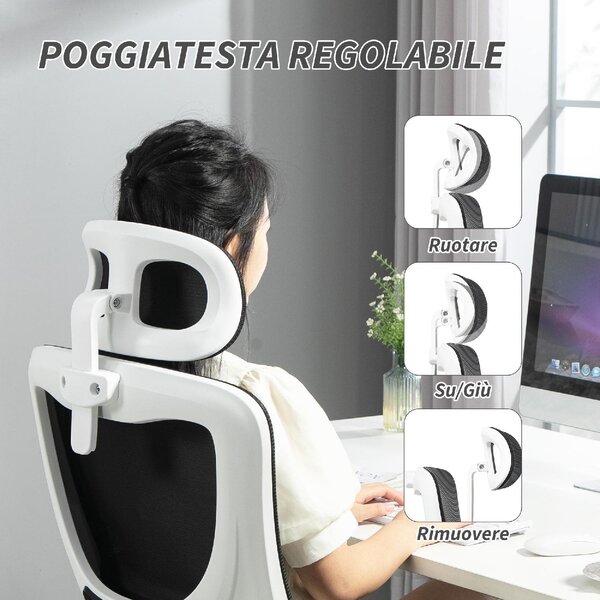 Icon Space Sedia Ergonomica con Ruote Braccioli e Poggiatesta in Tessuto Mesh colore Nero