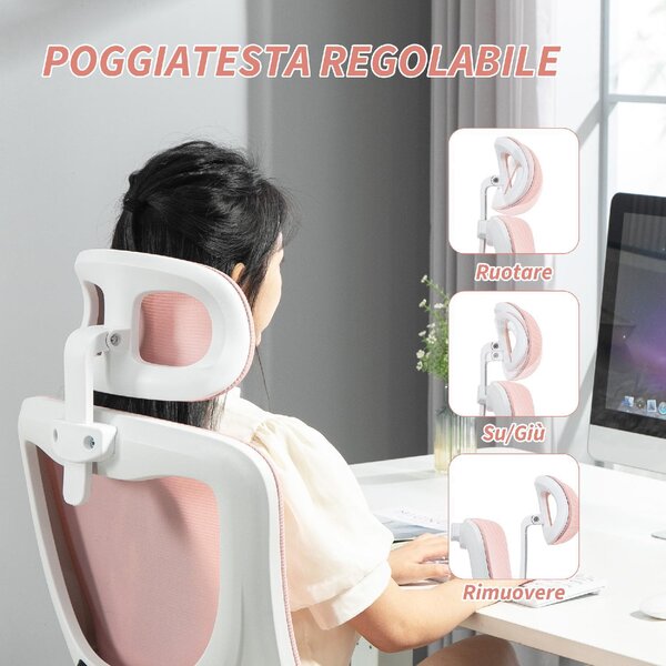 Icon Space Sedia Ergonomica con Ruote Braccioli e Poggiatesta in Tessuto Mesh colore Rosa