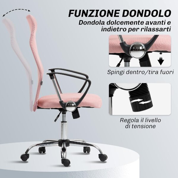 Icon Space Sedia Ergonomica con Ruote Braccioli e Poggiatesta in Tessuto Mesh colore Rosa